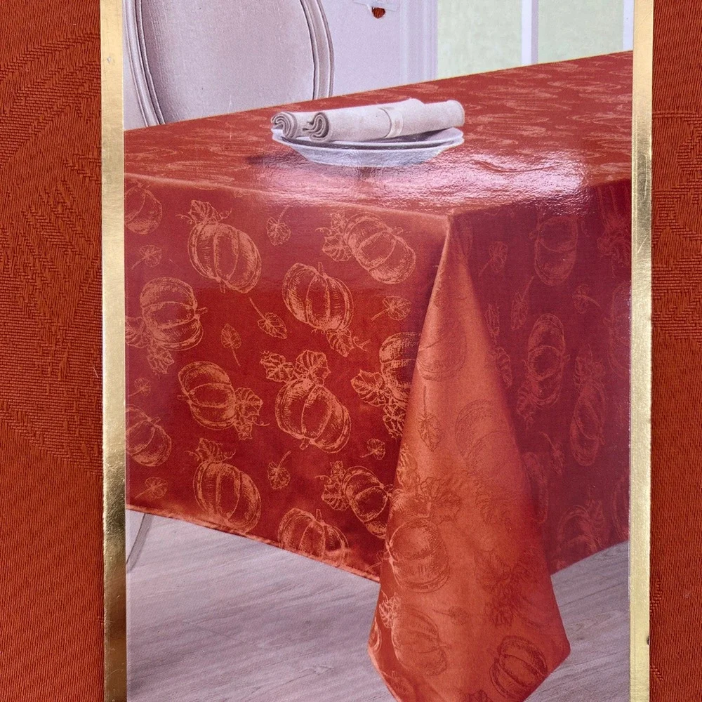 Colordrift Tablecloth 60x84 Orange Pumpkin Jacquard Fall Thanksgiving Holiday